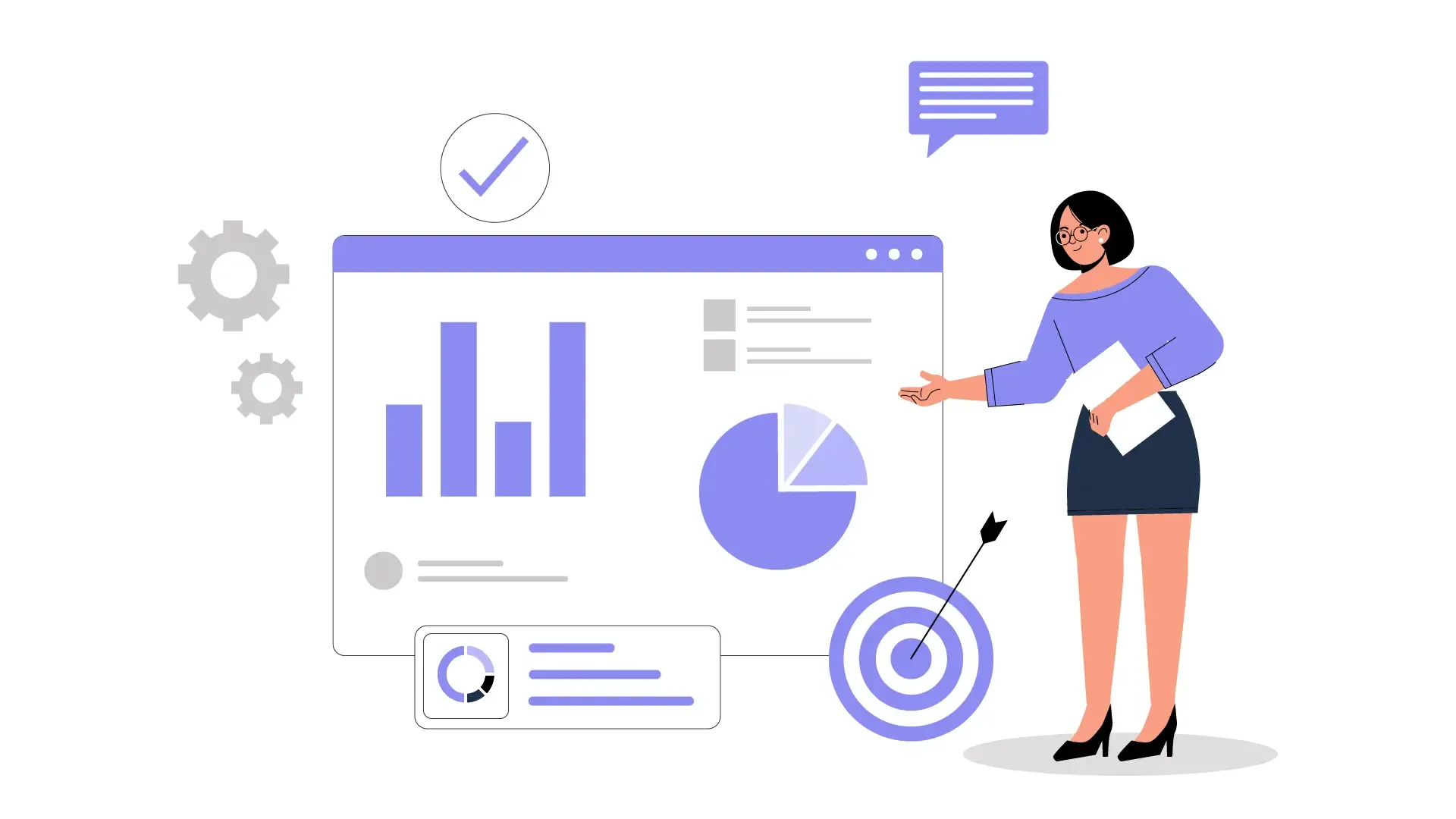 Flat 2D Character Illustration of Business Report Presentation with Graphs